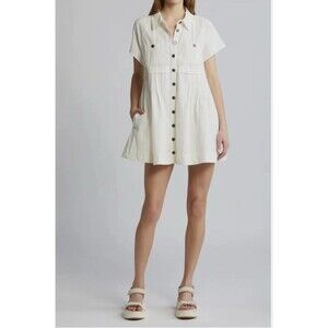 Free People We The Free Ronnie Poplin Mini Dress Buttondown Ivory XS NEW 285360